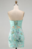 Bodycon Lilac Strapless Floral Sequin Homecoming Dress with Bow