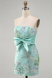 Bodycon Lilac Strapless Floral Sequin Homecoming Dress with Bow