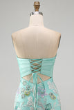 Bodycon Lilac Strapless Floral Sequin Homecoming Dress with Bow