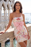 Bodycon Lilac Strapless Floral Sequin Homecoming Dress with Bow