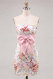 Bodycon Lilac Strapless Floral Sequin Homecoming Dress with Bow