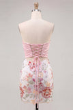 Bodycon Lilac Strapless Floral Sequin Homecoming Dress with Bow