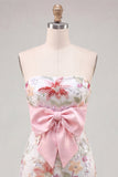 Bodycon Lilac Strapless Floral Sequin Homecoming Dress with Bow