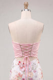 Bodycon Lilac Strapless Floral Sequin Homecoming Dress with Bow