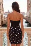 Black and White Polka Dot Sweetheart Corset Bodycon Homecoming Dress