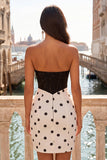 Black and White Polka Dot Sweetheart Corset Bodycon Homecoming Dress