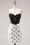 Black and White Polka Dot Sweetheart Corset Bodycon Homecoming Dress