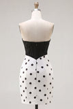 Black and White Polka Dot Sweetheart Corset Bodycon Homecoming Dress