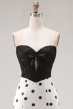 Black and White Polka Dot Sweetheart Corset Bodycon Homecoming Dress