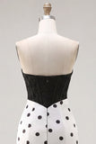 Black and White Polka Dot Sweetheart Corset Bodycon Homecoming Dress