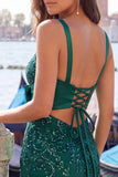 Dark Green Bodycon Sequin Homecoming Dress with Bow