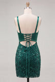 Dark Green Bodycon Sequin Homecoming Dress with Bow