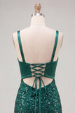 Dark Green Bodycon Sequin Homecoming Dress with Bow