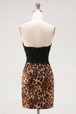 Strapless Black Lace Corset Leopard Print Bodycon Homecoming Dress