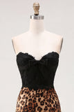 Strapless Black Lace Corset Leopard Print Bodycon Homecoming Dress