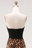 Strapless Black Lace Corset Leopard Print Bodycon Homecoming Dress