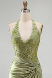 Halter Green Applique Corset Ruched Bodycon Homecoming Dress