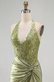 Halter Green Applique Corset Ruched Bodycon Homecoming Dress