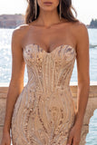 Champagne Sequin Bodycon Strapless Homecoming Dress with Lace-up Back