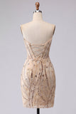 Champagne Sequin Bodycon Strapless Homecoming Dress with Lace-up Back