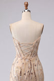 Champagne Sequin Bodycon Strapless Homecoming Dress with Lace-up Back