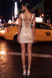 Delicate Apricot Bodycon Ruched Corset Homecoming Dress with Lace-up Back