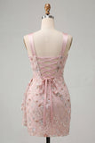 Delicate Apricot Bodycon Ruched Corset Homecoming Dress with Lace-up Back