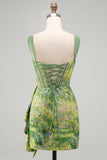 Delicate Apricot Bodycon Ruched Corset Homecoming Dress with Lace-up Back