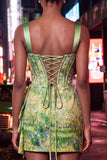 Delicate Apricot Bodycon Ruched Corset Homecoming Dress with Lace-up Back