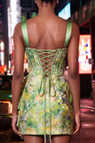 Delicate Apricot Bodycon Ruched Corset Homecoming Dress with Lace-up Back