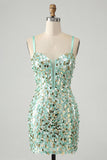 Sparkly Silver Corset Bodycon Short Homecoming Dress with Lace-up Back