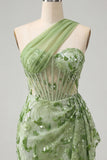 Peach Bodycon Corset One Shoulder Sequin Homecoming Dress with Sash