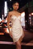 Sweetheart Green Floral Corset Ruched Bodycon Homecoming Dress with Lace-up Back