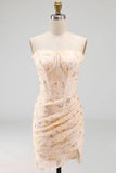 Sweetheart Green Floral Corset Ruched Bodycon Homecoming Dress with Lace-up Back