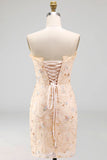 Sweetheart Green Floral Corset Ruched Bodycon Homecoming Dress with Lace-up Back