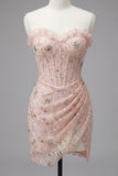 Sweetheart Green Floral Corset Ruched Bodycon Homecoming Dress with Lace-up Back