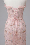 Sweetheart Green Floral Corset Ruched Bodycon Homecoming Dress with Lace-up Back