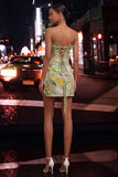 Sweetheart Green Floral Corset Ruched Bodycon Homecoming Dress with Lace-up Back