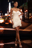 Light Blue Bodycon Corset Ruffle Sequin Homecoming Dress with Lace-up Back