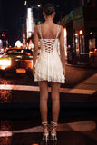 Light Blue Bodycon Corset Ruffle Sequin Homecoming Dress with Lace-up Back