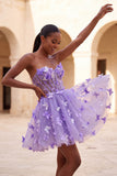 Glitter Lilac Sweetheart Butterfly Appliqued Corset Homecoming Dress