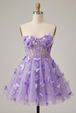 Glitter Lilac Sweetheart Butterfly Appliqued Corset Homecoming Dress