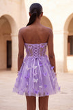 Glitter Lilac Sweetheart Butterfly Appliqued Corset Homecoming Dress