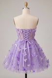 Glitter Lilac Sweetheart Butterfly Appliqued Corset Homecoming Dress