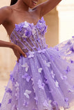 Glitter Lilac Sweetheart Butterfly Appliqued Corset Homecoming Dress