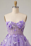 Glitter Lilac Sweetheart Butterfly Appliqued Corset Homecoming Dress