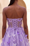 Glitter Lilac Sweetheart Butterfly Appliqued Corset Homecoming Dress