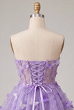 Glitter Lilac Sweetheart Butterfly Appliqued Corset Homecoming Dress