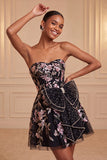 Strapless Sage Green Embroidered Pearl A Line Homecoming Dress with Bow