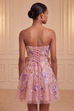 Strapless Sage Green Embroidered Pearl A Line Homecoming Dress with Bow